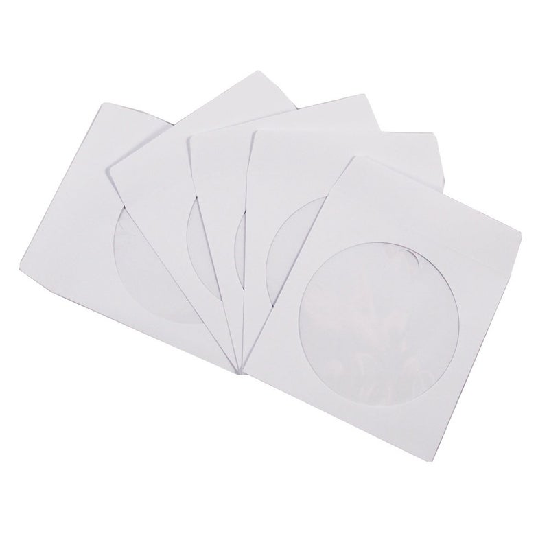 maxtek 100 Pack Maxtek Premium Thick White Paper CD DVD Sleeves Envelope with Window Cut Out and Flap, 100g - Image 1